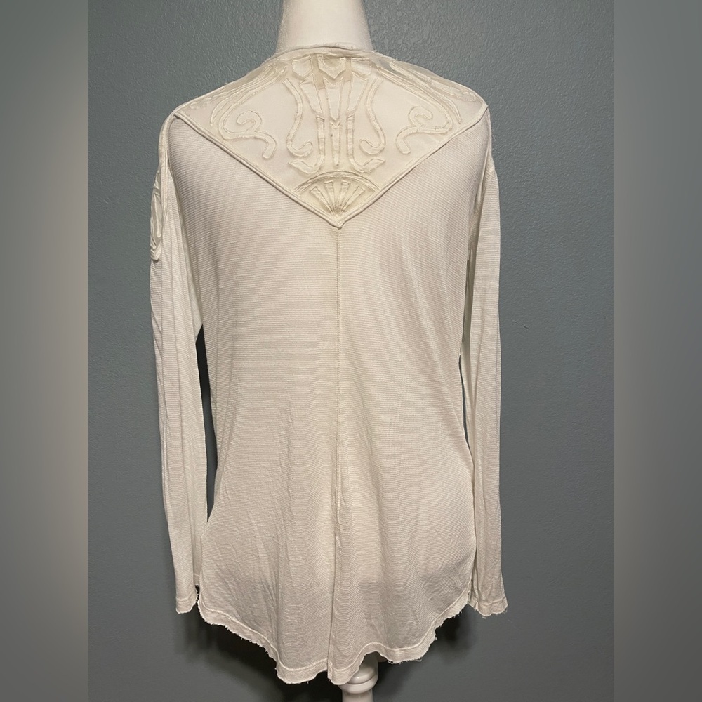 Free People Lola Long Sleeve Knit Lace Top White Oversized Cottagecore Medium - Picture 3 of 7